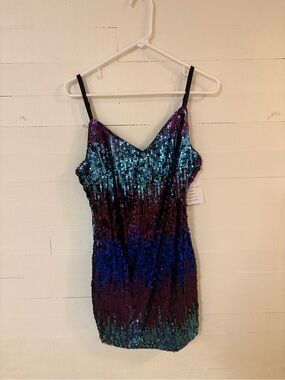 Sequin Mini Dress Blue Purple Party Club Dress NWT SUQQUE XL